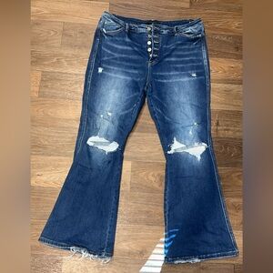 Flying Monkey Distressed Dark Blue Flare Jeans